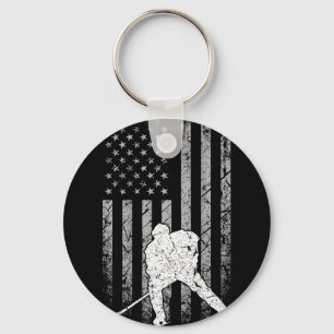 Ice hockey patriotic american flag hockey player o key ring