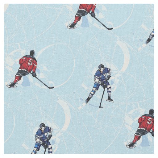 Ice hockey pattern blue fabric | Zazzle