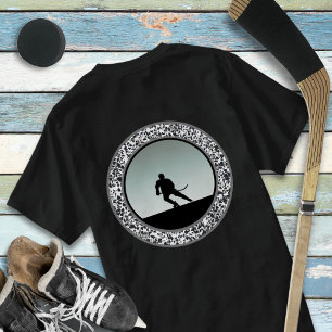 Ice Hockey Pebble Black White Round Design T-Shirt