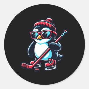 Ice Hockey Penguin Funny And Cute For Winter Sport Classic Round Sticker