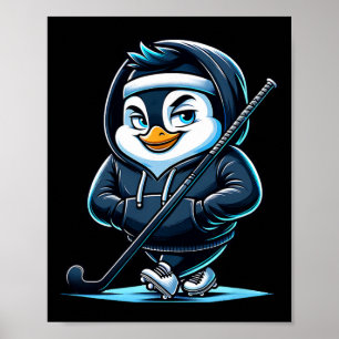 Ice Hockey Penguin Mascot With Stick And Skates Poster