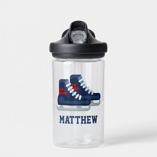 Ice Hockey Personalised Kids Water Bottle (Front)