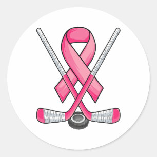 Ice Hockey Pink Ribbon Breast Cancer Awareness Spo Classic Round Sticker