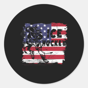 Ice Hockey Player America Flag Ice Hockey Player Classic Round Sticker