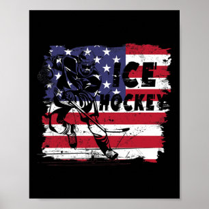 Ice Hockey Player America Flag Ice Hockey Player Poster