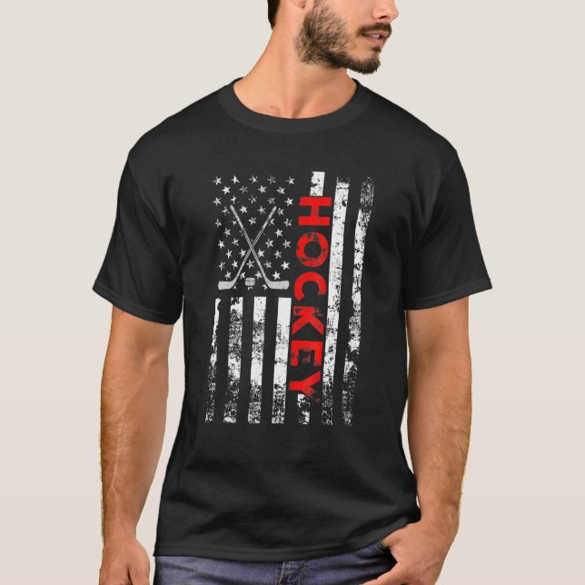 Ice Hockey Player  American Flag Hockey Usa T-Shirt (Front)