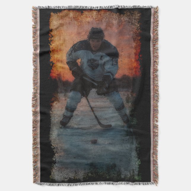 Ice Hockey Player at Sunset Throw Blanket (Front Vertical)