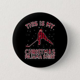 Ice Hockey Player Christmas Pajamas Funny Xmas Gif 6 Cm Round Badge