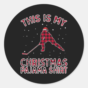 Ice Hockey Player Christmas Pajamas Funny Xmas Gif Classic Round Sticker