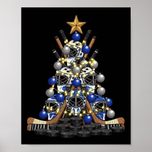 Ice Hockey Player Christmas Tree Lights Xmas Funny Poster