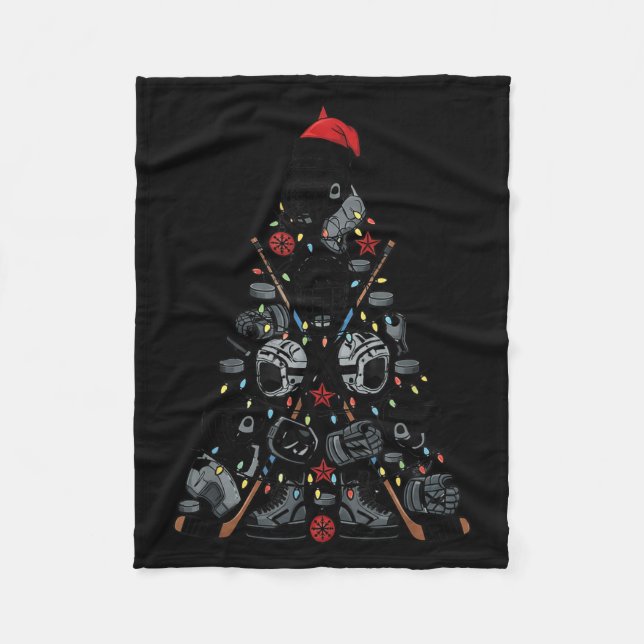 Ice Hockey Player Christmas Tree Xmas Funny Boys K Fleece Blanket (Front)