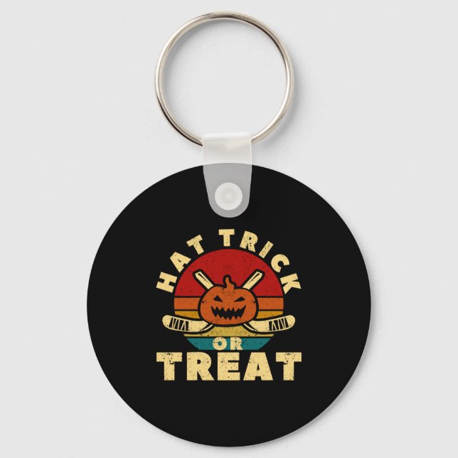 Ice Hockey Player Coach Halloween Pumpkin Hat Tric Key Ring (Front)