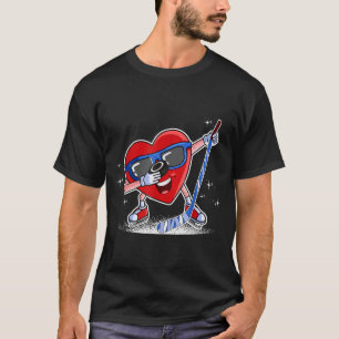 Ice Hockey Player Dabbing Heart Valentines Day T-Shirt