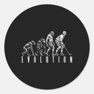 Ice Hockey Player Evolution Funny Man Ape Caveman  Classic Round Sticker
