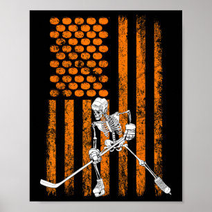 Ice Hockey Player Fan Gift Skeleton Halloween Shir Poster