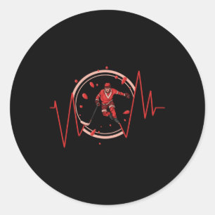 Ice Hockey Player Heartbeat Winter Sport Classic Round Sticker