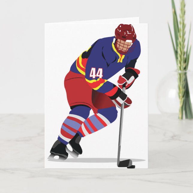 Ice Hockey Player in Action Red and Blue Team Card (Front)