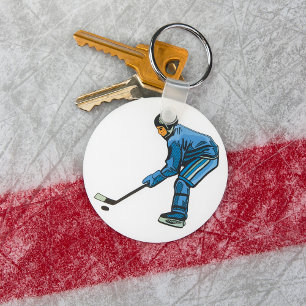 Ice Hockey Player in Blue Uniform Key Ring