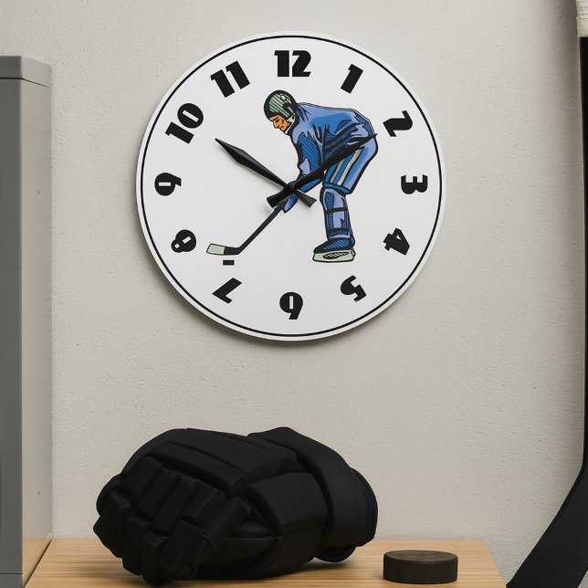 Ice Hockey Player in Blue Uniform Large Clock (Creator Uploaded)