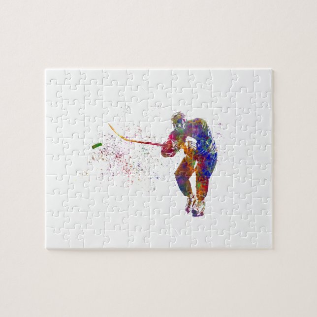 Ice hockey player in watercolor jigsaw puzzle (Horizontal)