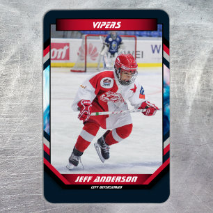 Ice Hockey Player Keepsake On Cool Blue Custom Magnet