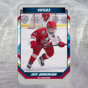 Ice Hockey Player Keepsake On Cool Grey Custom Magnet