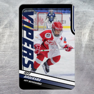 Ice Hockey Player Keepsake On Dynamic Blue Magnet
