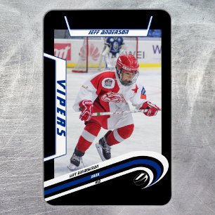 Ice Hockey Player Keepsake On Lively Blue Black Magnet