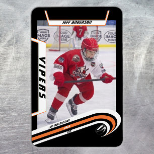 Ice Hockey Player Keepsake On Lively Orange Black Magnet