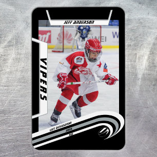 Ice Hockey Player Keepsake On Lively Silver Black Magnet