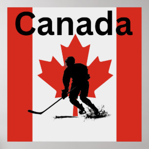 Ice Hockey Player on Canadian Flag Poster