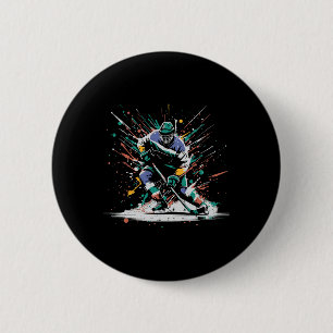 Ice Hockey Player Paint Splatter Art Sports Men Bo 6 Cm Round Badge
