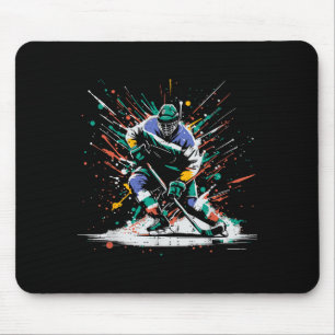 Ice Hockey Player Paint Splatter Art Srts Men Boys Mouse Pad