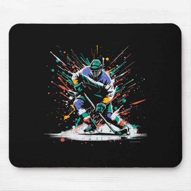 Ice Hockey Player Paint Splatter Art Srts Men Boys Mouse Pad (Front)
