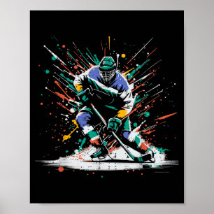 Ice Hockey Player Paint Splatter Art Srts Men Boys Poster