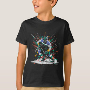 Ice Hockey Player Paint Splatter Art Srts Men Boys T-Shirt
