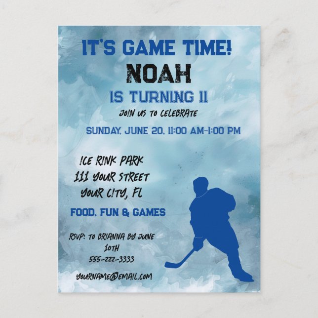 Ice hockey player sport theme  invitation postcard (Front)