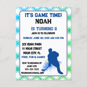 Ice hockey player sport theme  invitation postcard