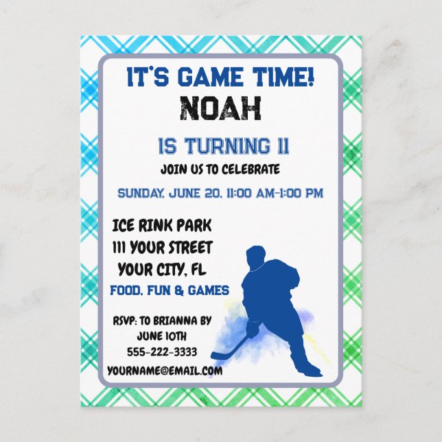 Ice hockey player sport theme  invitation postcard (Front)