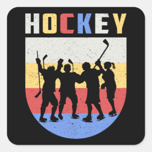 Ice Hockey Player Stick Team Puck Retro Funny Gift Square Sticker