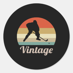 Ice Hockey Player Sticks Puck Winter Sports Vintag Classic Round Sticker