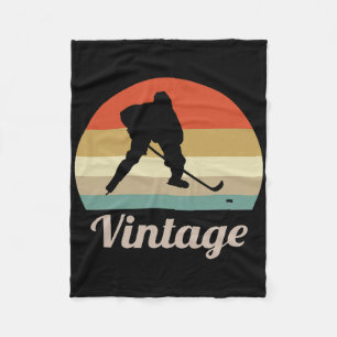 Ice Hockey Player Sticks Puck Winter Sports Vintag Fleece Blanket
