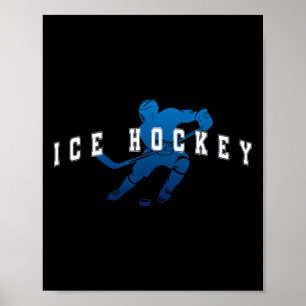 Ice Hockey Player Team Blue Varsity Text Poster