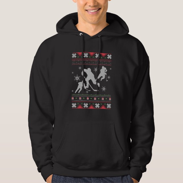 Ice Hockey Player Ugly Christmas | Hockey Gift Hoodie (Front)