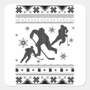 Ice Hockey Player Ugly Christmas   Hockey Gift Square Sticker
