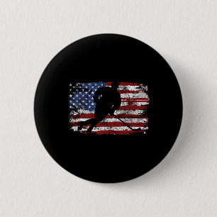 Ice Hockey Player Usa American Flag 4th Of July Gi 6 Cm Round Badge