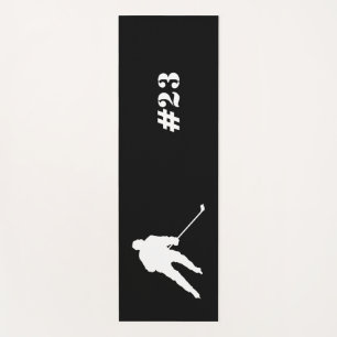 Ice Hockey Player Yoga Mat Black and White
