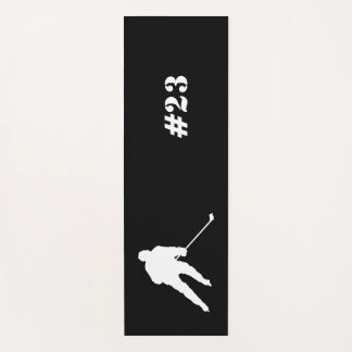 Ice Hockey Player Yoga Mat Black and White