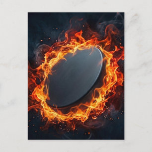 Ice Hockey Puck on Fire Postcard