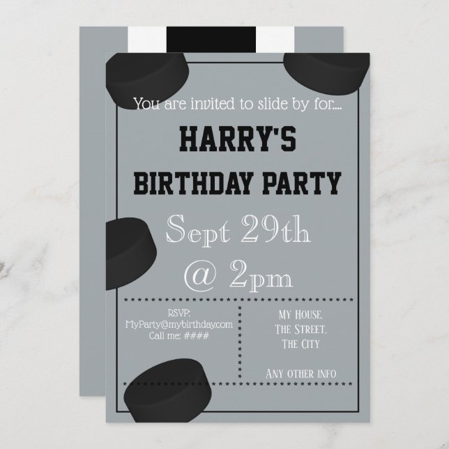 Ice Hockey Puck Party Invitation Editable (Front/Back)